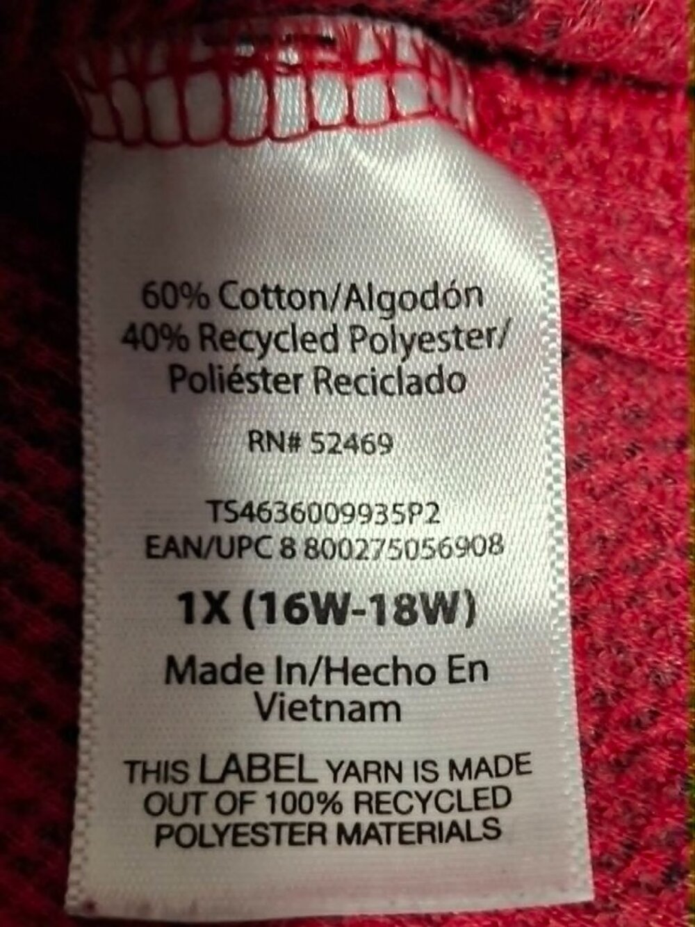 Red Checkered Long Sleeve Shirt by Terra & Sky No Call Outs - Picture 3 of 8